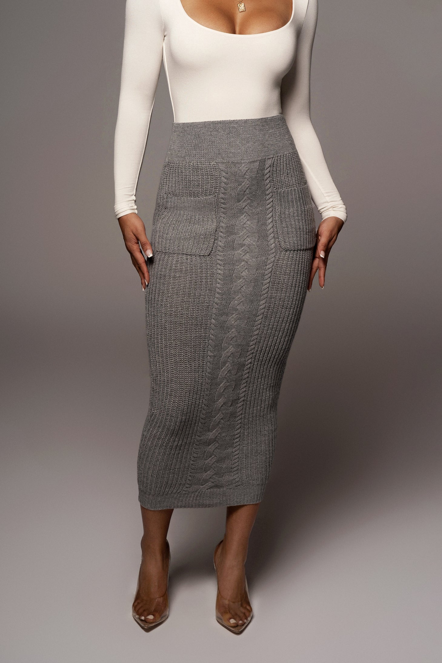 Grey Missy Cable Sweater Midi Skirt – JLUXLABEL