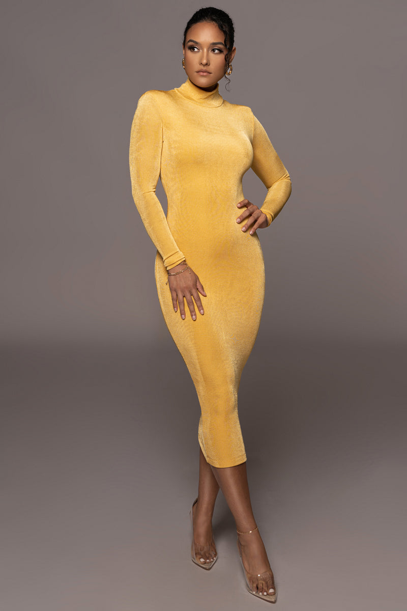 Yellow Audette Turtleneck Dress