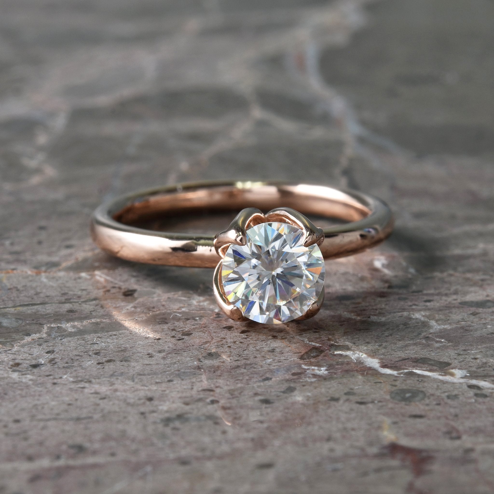 rose gold moissanite ring