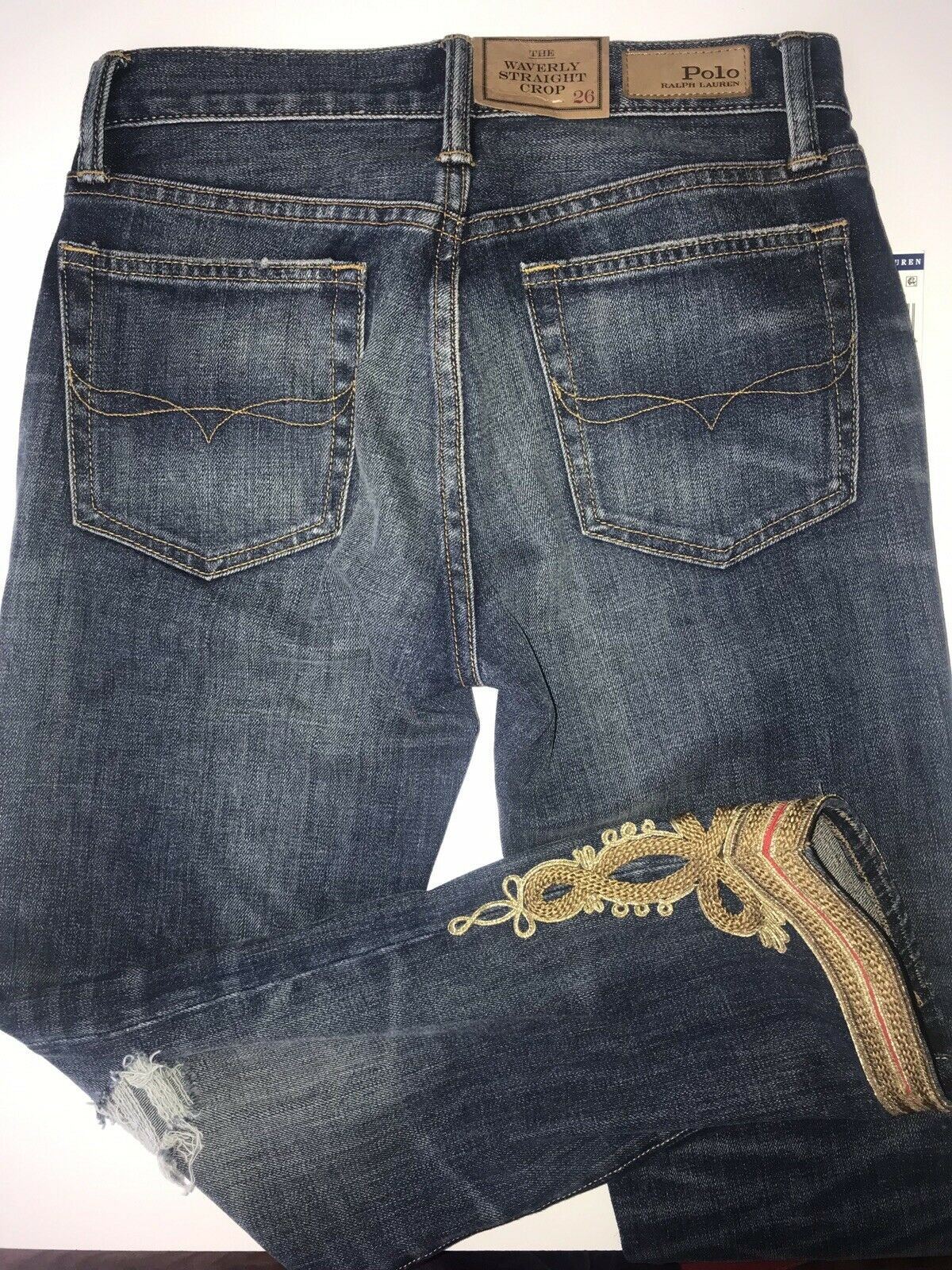 NWT $298 Polo Ralph Lauren Waverly Straight Crop Embroidered Blue Jean ...