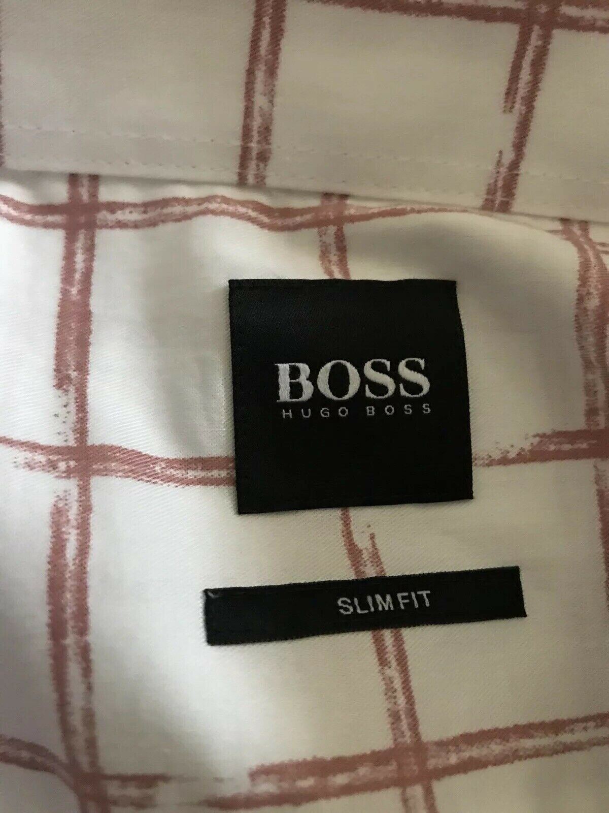 NWT $128 BOSS Hugo Boss Mens Slim Fit White/Red Dress Shirt M ...