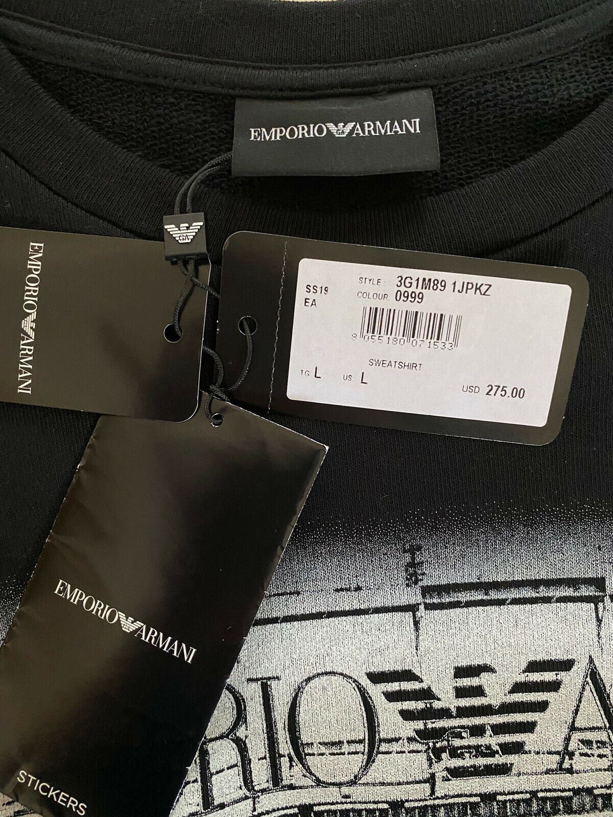 NWT $275 Emporio Armani Men's Black Sweatshirt Size L – BAYSUPERSTORE