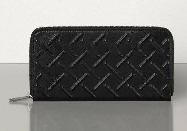 NWT $740 Bottega Veneta Nappa19 Zip Around Leather Wallet Black