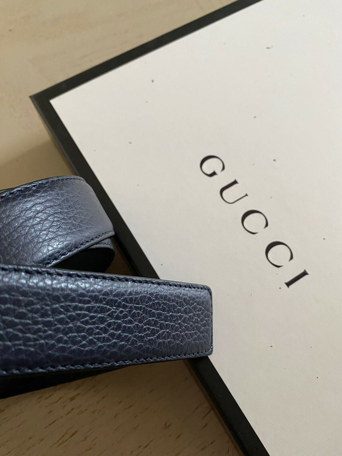New Gucci Mens Genuine Leather  Belt Blue 110/44  Italy