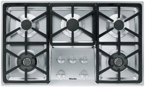 Miele  KM3474G 36 Inch Stainless Steel Gas Cooktop , 5 Sealed Burners , Fast Ignition System,  Hexa Grate Design Natural Gas, Stainless Steel, New Open Box - SAN JOSE APPLIANCE STORE