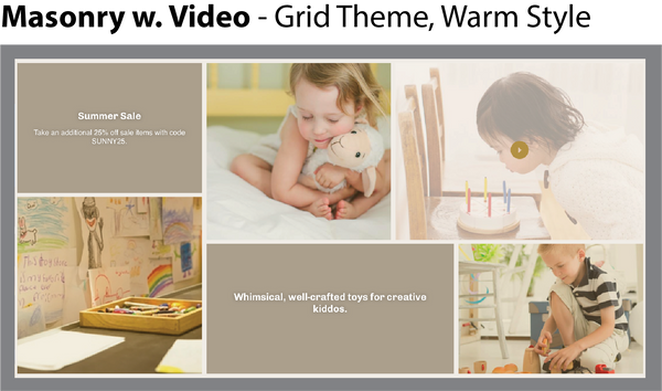 Masonry with Video in Pixel Union's Grid Theme, Warm Style