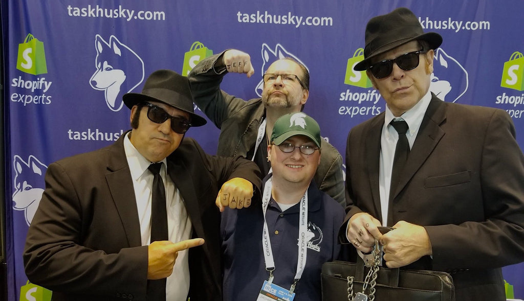 Zach and the Blues Brothers Crew in the TaskHusky Booth at IRCE 2018 Representing Shopify and BigCommerce Development