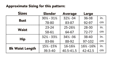 Sizing chart for 106 Turkish Coat