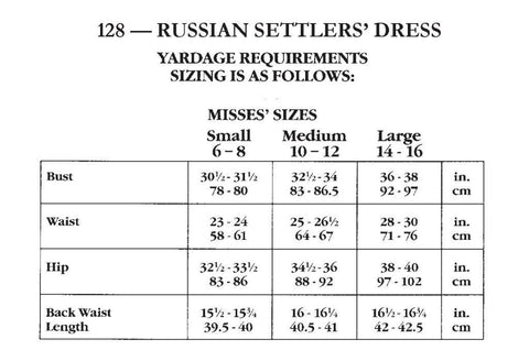 Grading up the 128 Russian Settlers' Dress - Folkwear