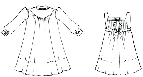 Back View Illustration of Folkwear 213 Child's Prairie Dress & Pinafore