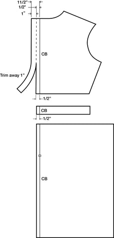 Illustration of 220 Garden Party back bodice adjustment for zipper.