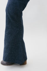 close up of inner leg godet on navy sailor pants
