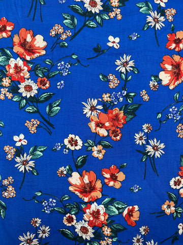 cobalt blue fabric with flower prints