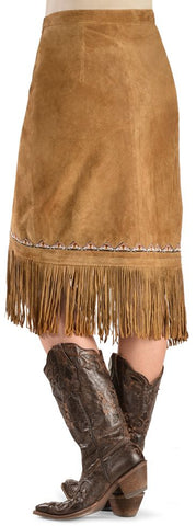 brown suede cowgirl skirt with fringe