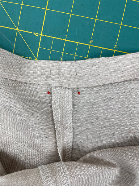 waistband pinned down to sew