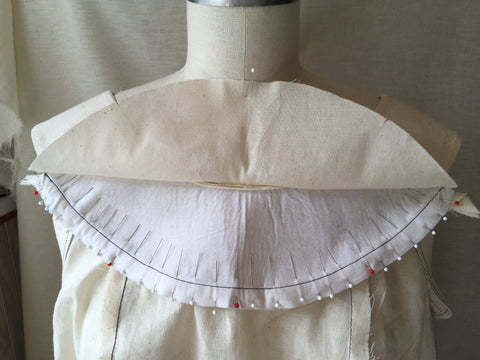 Photo of Folkwear 160 Hawaiian Mu'umu'u front yoke pinned to center front of dress wrong side facing up
