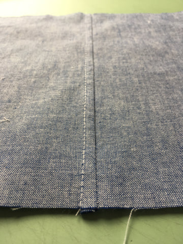 Step Four to Making Flat-Felled Seams: edge stitched on right side view