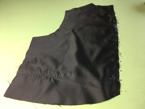 Photo of vest center back pinned and stitched