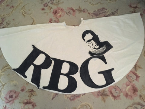 Photo of RBG skirt muslin laying flat, showing position of portrait.