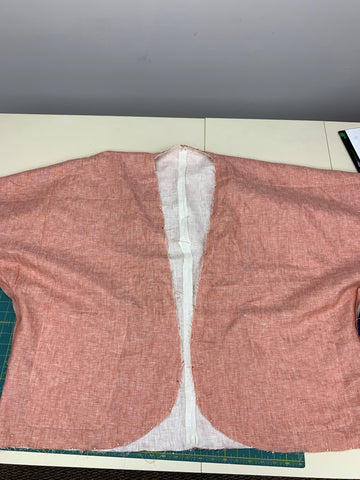 One jacket inside the other right sides together. Pinned at the neckline.