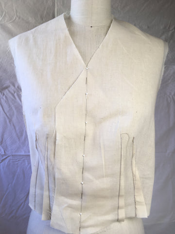 Photo of 222 Vintage Vest View C Muslin pinned closed on the Center Front