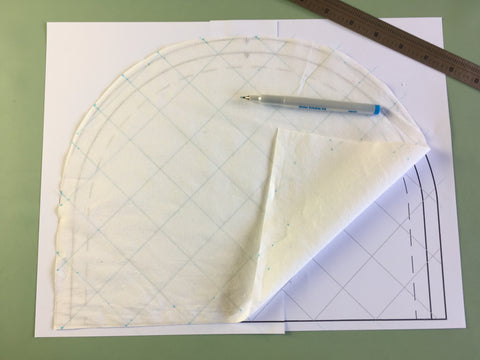 Photo of tracing the quilting lines to the tea cozy cover fabric