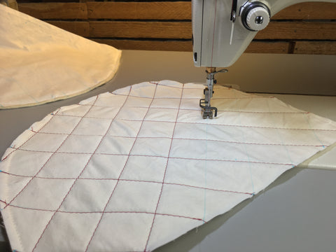 Photo of quilting machine stitching on tea cozy cover