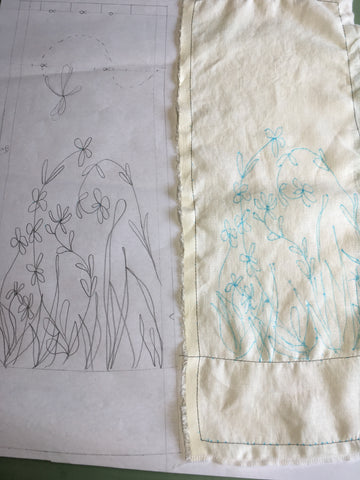 Photo of 213 Pinafore panel design and traced design on fabric