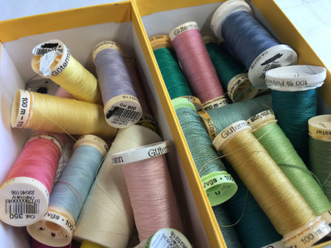 Photo of box of thread colors used for 213 Pinafore design