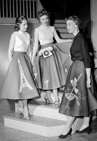 Photo of 1950's Ladies modeling different themed circle skirts.