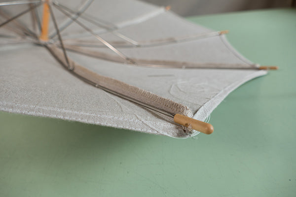 Photo of inside of parasol with tacks.