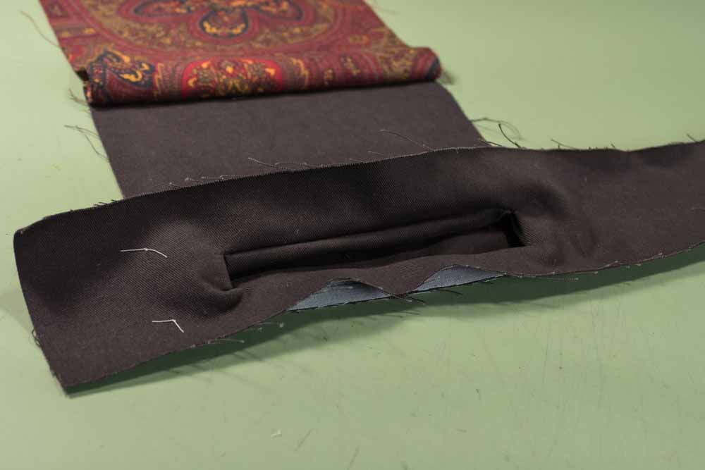 View of the fabric pulled to the opposite side before shaping the edges and corners