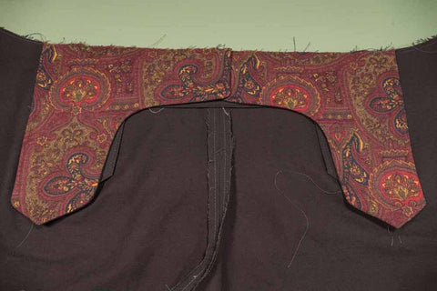 The inside/wrong side of the pant showing the Front Dart Gusset Facing.