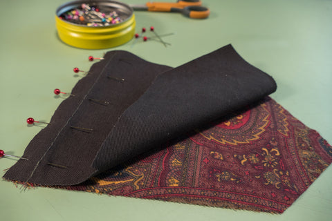 The Center Back Gusset pined and sewn at the top edge.