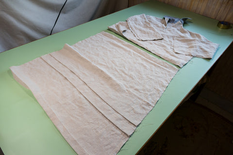 The blouse and skirt portions are ready to be assembled.