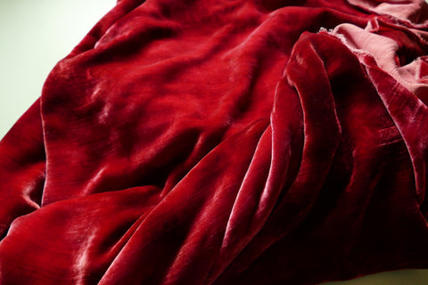 Bright Red Crushed Velvet Fabric