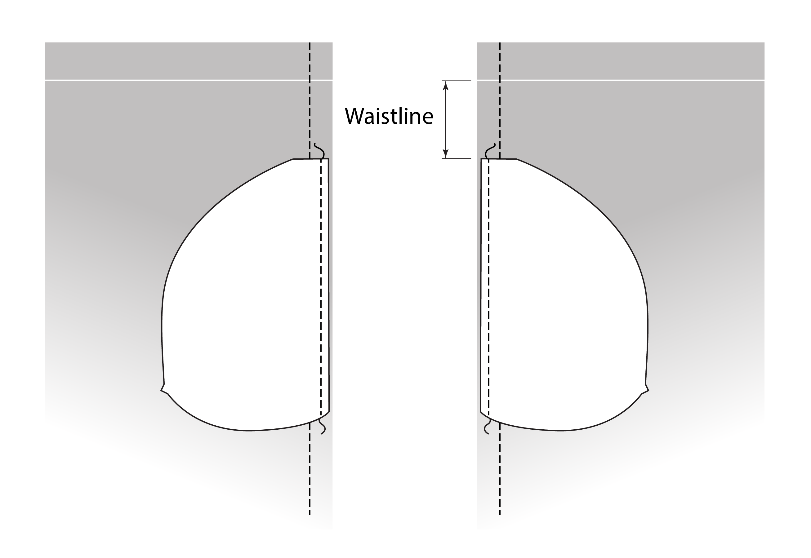Illustration showing pocket sewn with 14 inch seam allowance.