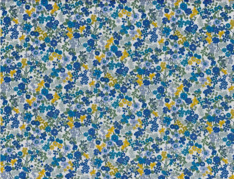 blue and yellow floral print fabric