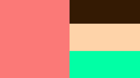 A swatch of four colors. Pink, dark brown, light tan, and mint green.