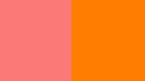 Two squares, one is a light pink and one is an orange. They are very close to one another and difficult to differentiate