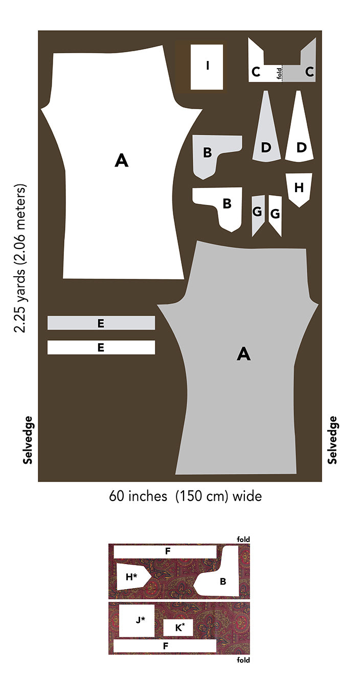 Folkwear 229 Sailor Pant Pattern Layout on Fabric and Lining