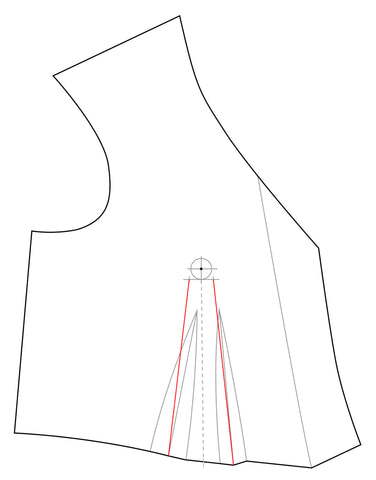 Illustration of 222 Vintage Vest View C Bust Adjustment connecting center fold line of new dart