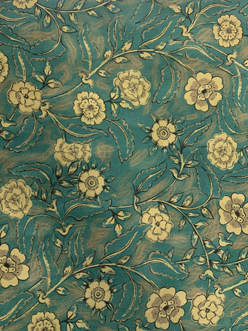 Viscose Challis Fabric is a Teal/Taupe floral print.