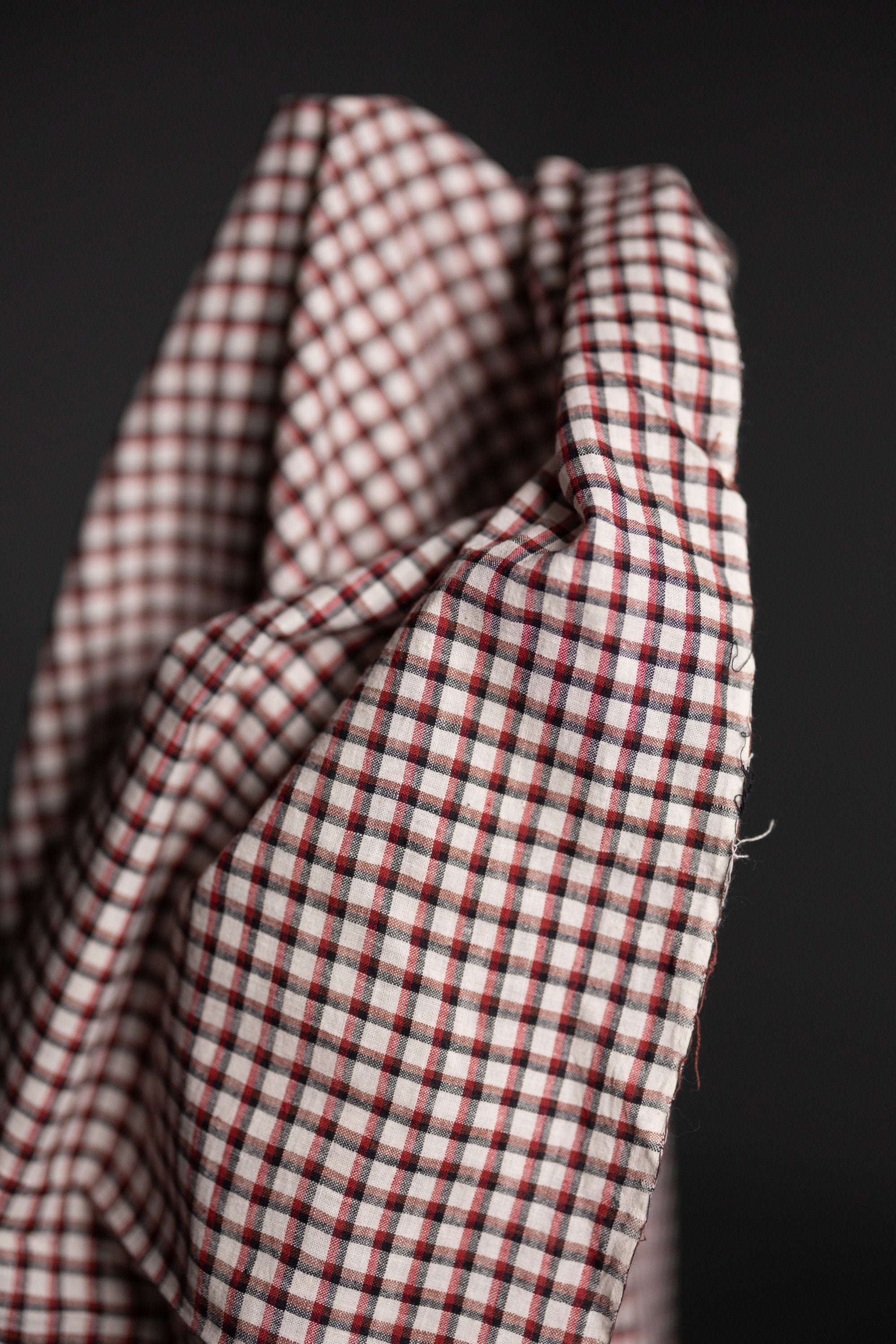 Gingham Cotton Hanky, Wine Red Cotton Hanky with Gingham Check