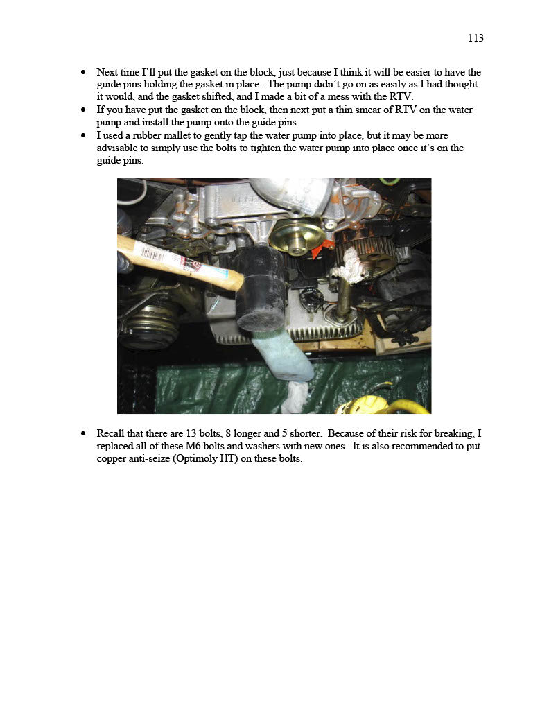 timing belt/water pump miscellaneous wyait procedures pg113