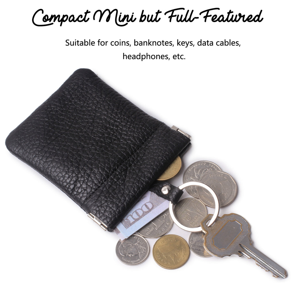 Buy VOFOON Leather Squeeze Coin Purse Pouch With Keychain Small Change  Holder Slim Wallet Card Holder For Women & Men, Black, Medium, Slim Pouch  at Amazon.in