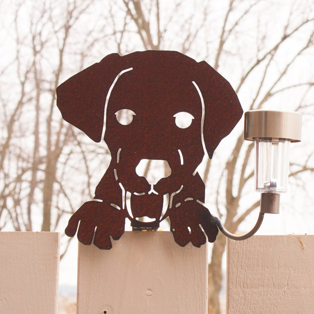 Metal Dog Sculpture with Paw & Solar Lights a pet for Garden and