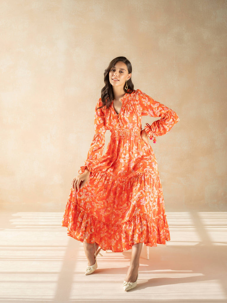 orange maxi dress for women