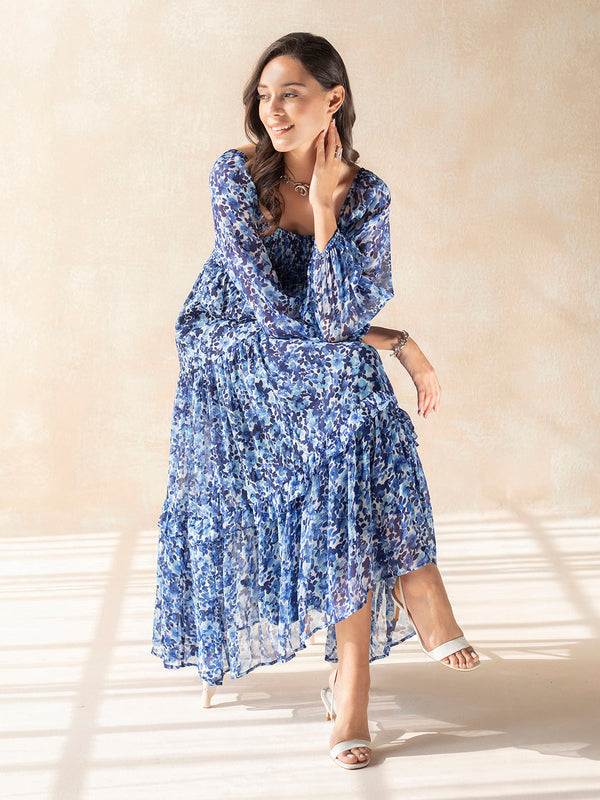 Christabel Tiered Maxi Dress - Blue Floral - Petal & Pup USA