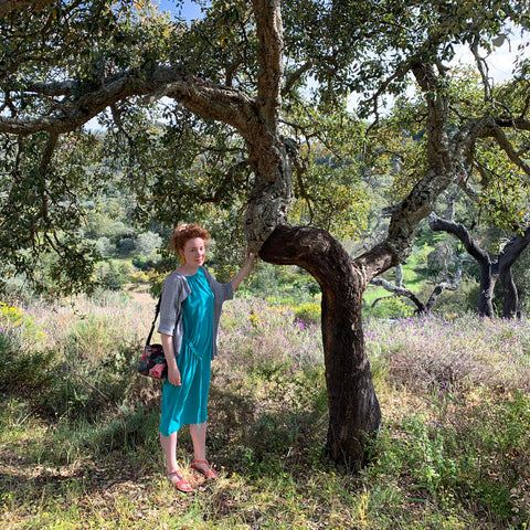 Charlotte Raffo of The Monkey Puzzle Tree in a cork forest in Portugal